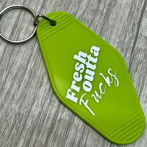 fresh outta f*cks vintage motel keychain, retro keychains, motel key ring, trendy, gifts for her, car accessories