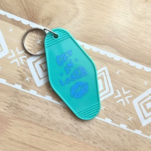 get in loser vintage motel keychain, retro keychains, motel key ring, trendy, gifts for her, car accessories