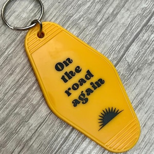 on the road again vintage motel keychain, retro keychains, motel key ring, trendy, gifts for her, car accessories