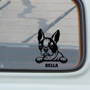 boston terrier custom name dog decal, car decal, dog face, dogs, vinyl, laptop, hydroflask, phone, suv, truck, boat, motorcycle, sticker