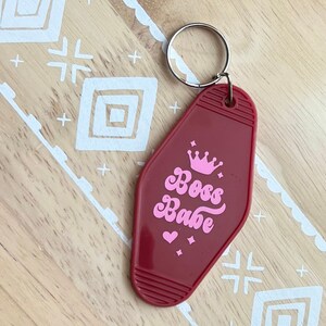 boss babe vintage motel keychain, retro keychains, motel key ring, trendy, gifts for her, car accessories