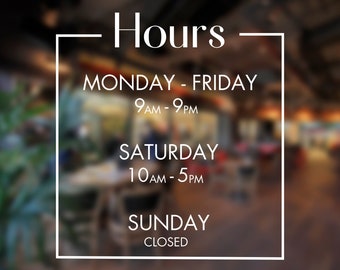 Personalized Business Hours Vinyl Decal: Custom Storefront Window Signage