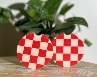 Checkered Car Coasters: Pink & Red Sandstone, Set of Two