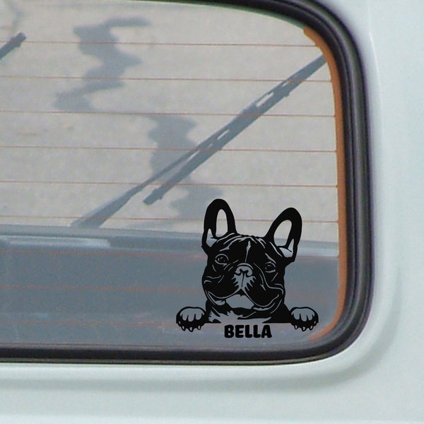 french bulldog custom name dog decal, car decal, dog face, dogs, vinyl, laptop, hydroflask, phone, suv, truck, boat, motorcycle, sticker