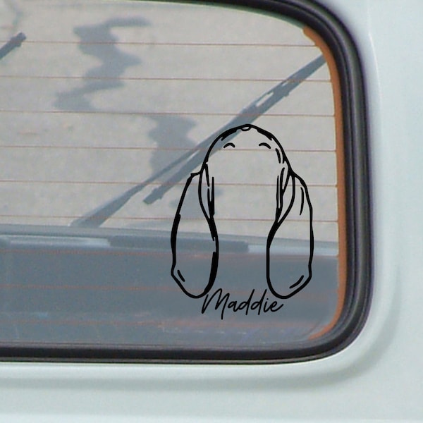 basset hound dog ear silhouette decal, dog ears, cute car decals, personalized dog decals, custom pet ear decal, vinyl car decals