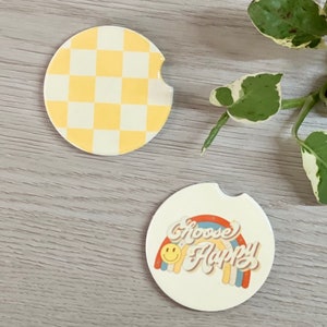 Kies Happy Checkered Car Coaster, Cute Car Coasters, Autoaccessoires, Cadeaus voor haar, Set van twee