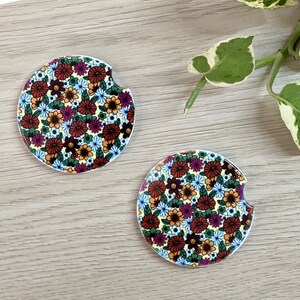 Retro bloem auto Coaster, schattige auto Coasters, auto-accessoires, cadeaus voor haar, set van twee