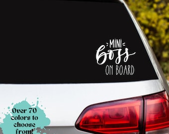 mini boss on board car decal, baby ob board, vinyl decal, laptop, car stickers, car accessories
