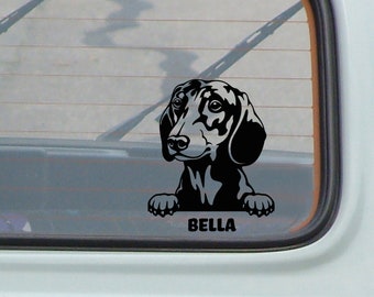 Custom Dachshund Name Decal: Dog Face Vinyl Sticker