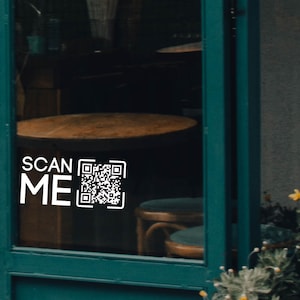 personalized qr code decal, custom window qr code, storefront qr code vinyl decal, store hours, business logos, signage, custom advertising