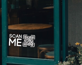 personalized qr code decal, custom window qr code, storefront qr code vinyl decal store hours, business logos, signage, custom advertising