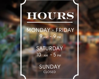 Personalized Business Hours Vinyl Decal: Custom Storefront Window Signage