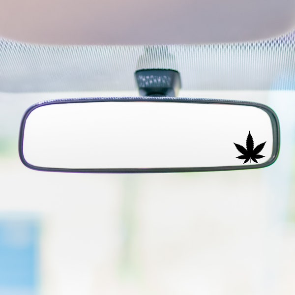 pot leaf decal, rear view mirror, car decal, vinyl decal, tiny, small, laptop, hydroflask, phone, suv, truck, car, boat, motorcycle, sticker