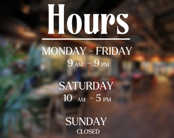 Personalized Business Hours Vinyl Decal: Custom Storefront Window Sign