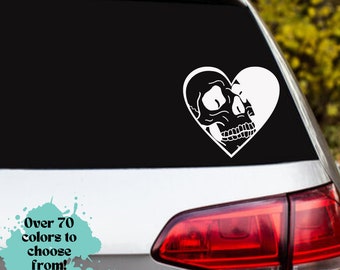 Adesivo de carro com caveira e coração: adesivo de vinil moderno