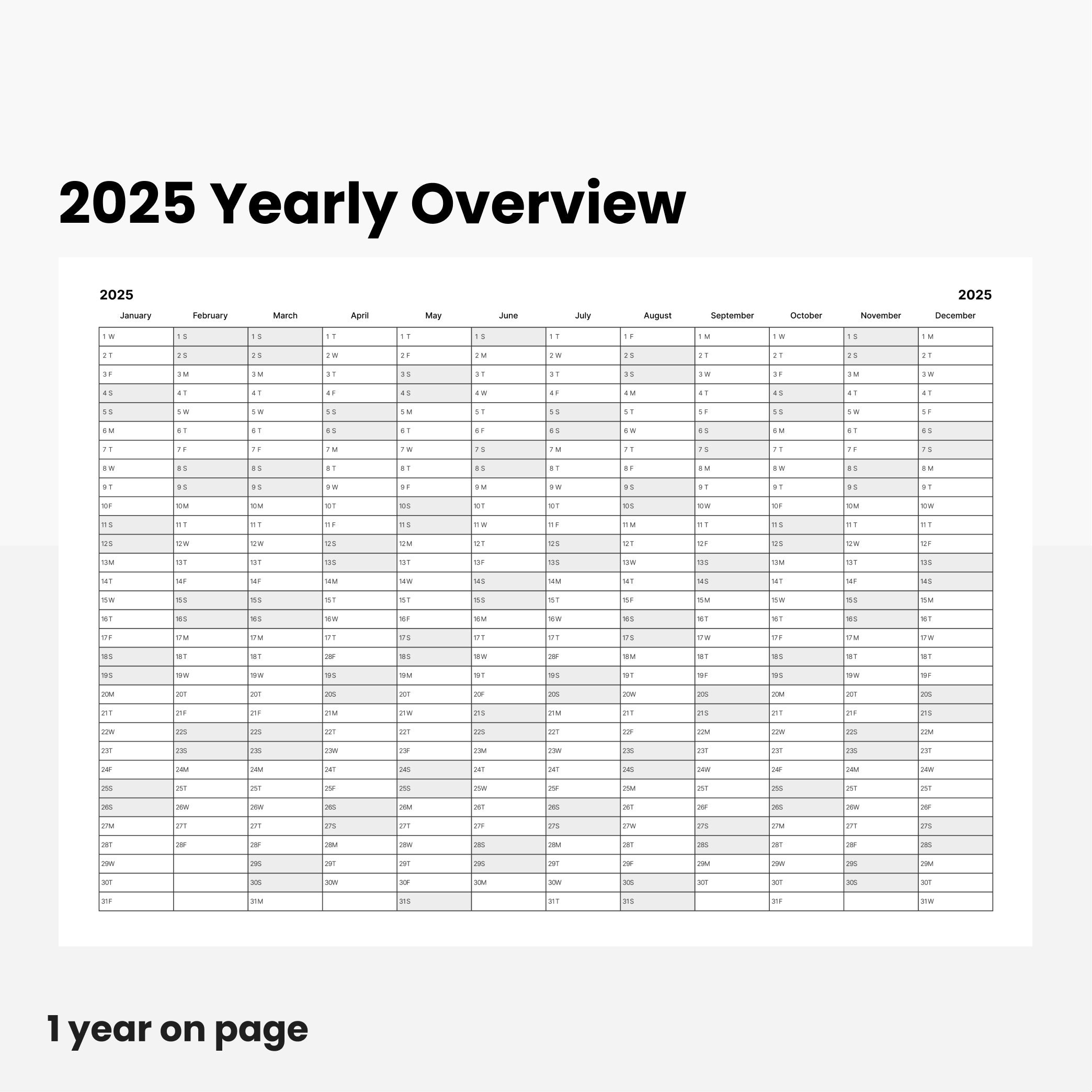2025 Printable Wall Calendar Landscape Yearly Tracker Wall Calendar