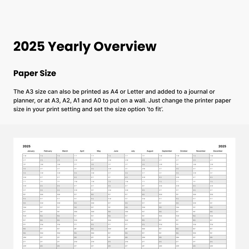 2025 Printable Wall Calendar Landscape Yearly Tracker Wall Etsy