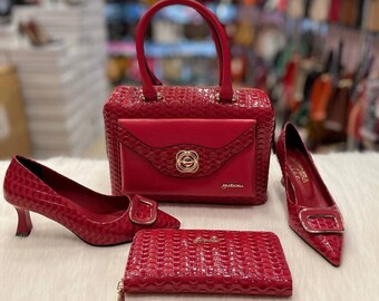 Matching Shoes And Bag Set for Women - Top Handle Bag - Handbag with Straps - Low Heel Pumps - Big US Size 7 8 9 10 11 - Gift for Her