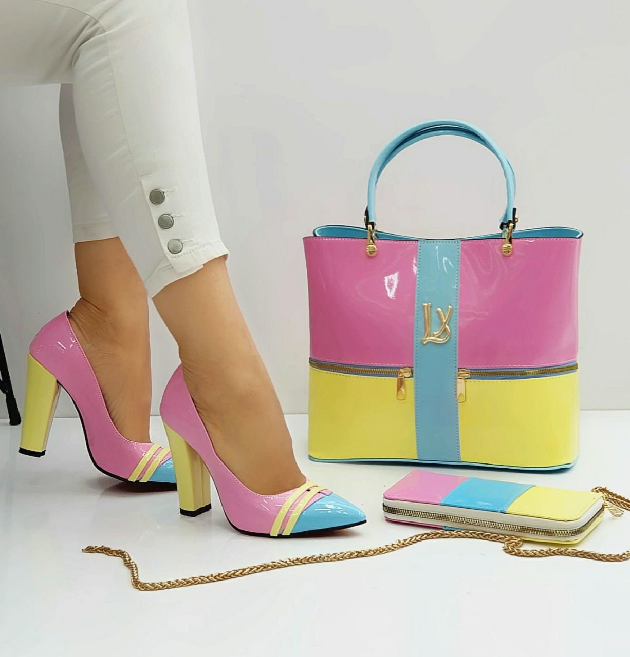 Matching Shoes and Bag Set for Women Colorful Bags Wallet 