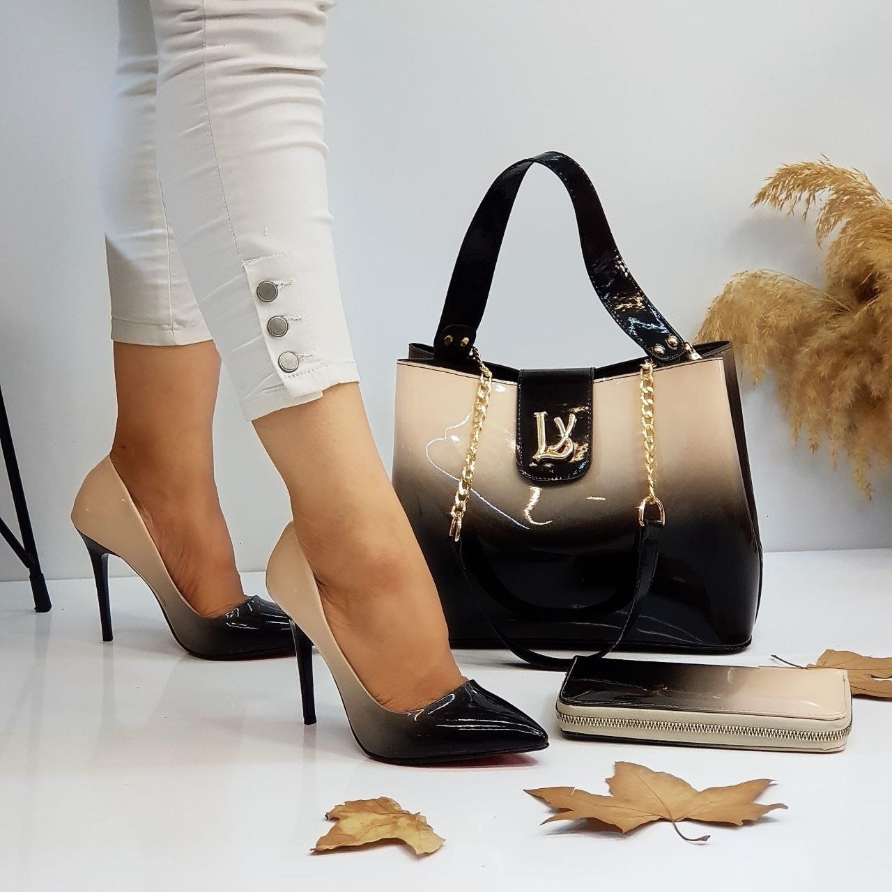 Matching Shoes And Bag Set for Women - Top Handle Bag and Shoulder Bag -  Evening Handbag - Block Heel Pumps - - Big US Size 6 7 8 9 10 11