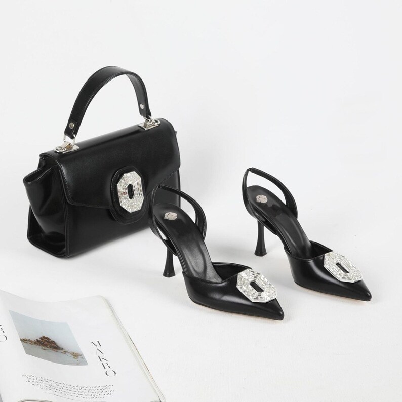 Matching Shoes and Bag Set for Women Top Handle Bag and Shoulder Bag Handbag Slingback Heel
