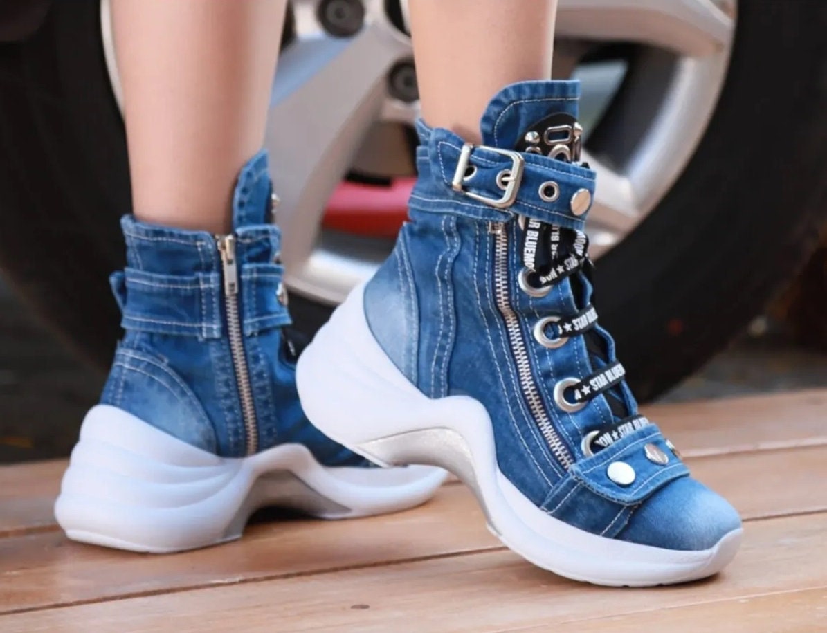 blue denim sneakers