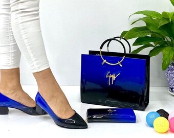 Passende Schuhe und Taschen Set für Frauen - Top Griff Taschen und Umhängetaschen - Geldbörse und Brieftasche - Low Heel Pumps - Big US Größe 6 7 8 9 10 11