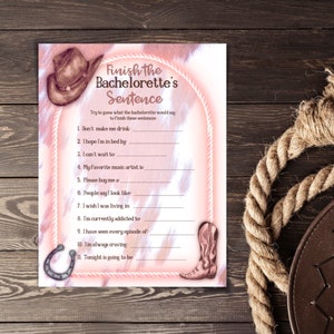 Last Rodeo Bachelorette Finish the Bachelorette&#39;s Sentence | Cowgirl Bachelorette Party | Editable Fun Country Theme Printable Game Template