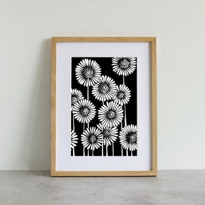 LES MARGUERITES en noir et blanc Illustration imprimée à encadrer, impression d'art, amateurs de fleurs, impression art mural image 1