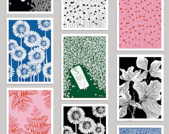 Set of 4 postcards - mini art prints, art gift, flower lovers, colorful cards