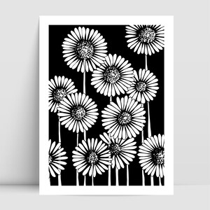 LES MARGUERITES en noir et blanc Illustration imprimée à encadrer, impression d'art, amateurs de fleurs, impression art mural image 2