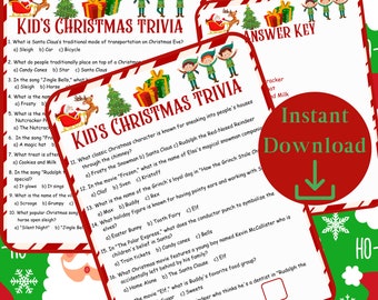 Kid's Christmas Trivia Digital Download,Kid's Holiday Trivia,Children's Holiday Trivia, Christmas Printable Game, Christmas Trivia Printable