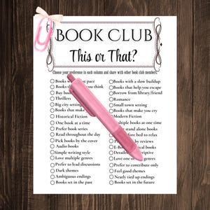 Book Club Games, Book Club Icebreaker, Book Club Activities, Get to Know You, Bookclub This or That, Book Club Printable, Ice Breaker Games