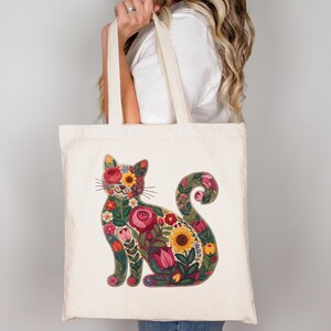 Faux Patchwork Spring Cottagecore Cat png, Kattälskare png, Kattmamma png, Cottage Core Cat direktnedladdning