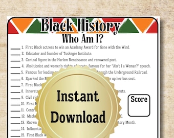 Black History Month Trivia Game, I Am Black History Month Quiz, African American History Quiz, Black History Trivia, Teacher Printable