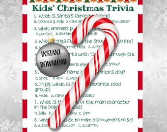 Kid's Christmas Trivia Digital Download,Kid's Holiday Trivia,Children's Holiday Trivia, Christmas Printable Game, Christmas Trivia Printable