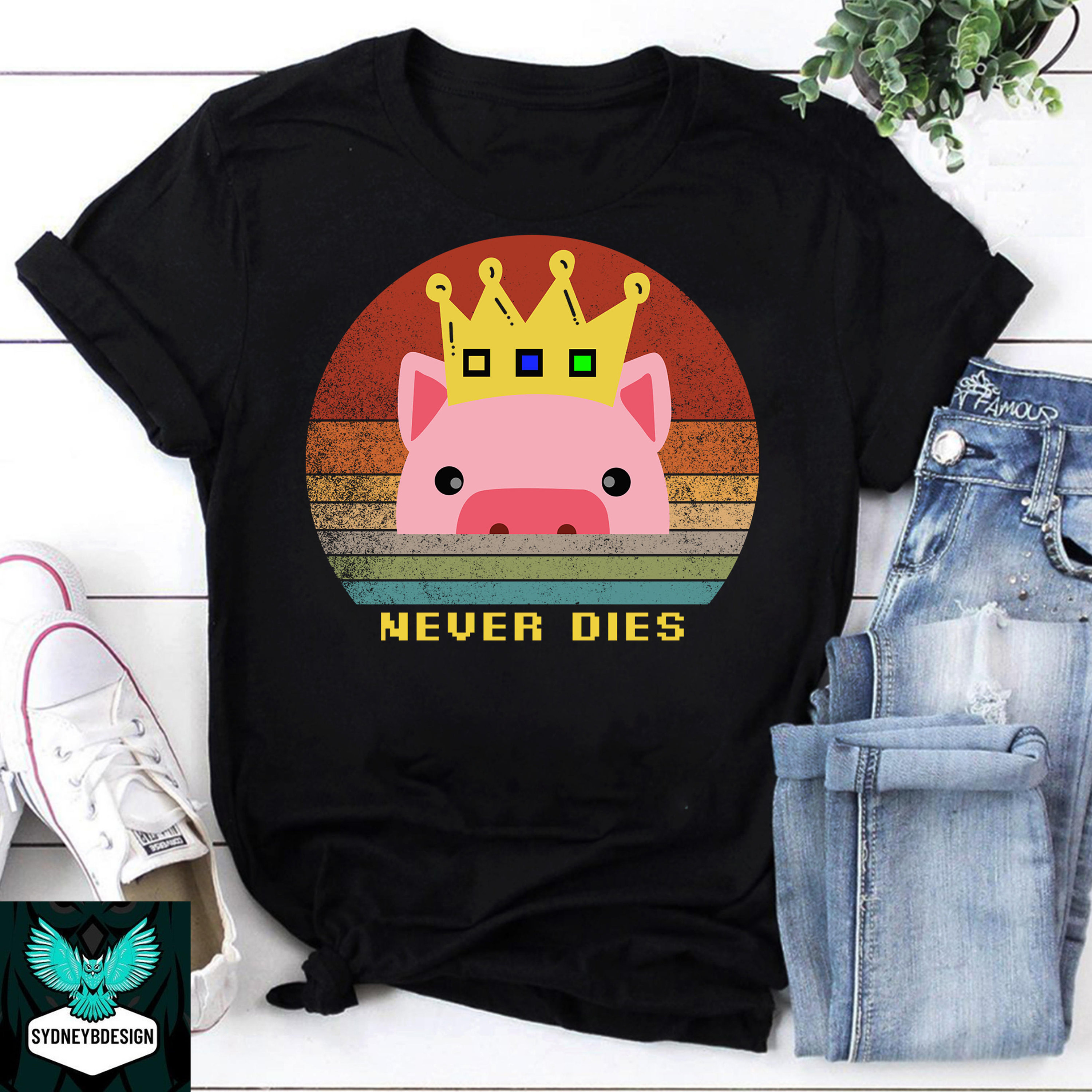 Technoblade Never Dies Crowned Pig Neon White Digital 