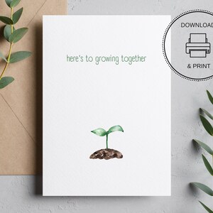 Cartão de aniversário simples inspirado em plantas 'Um brinde a crescer juntos', download digital instantâneo, dois tamanhos incluídos