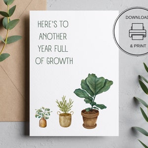 Carte-cadeau d'anniversaire romantique inspirée des plantes, carte de téléchargement instantané imprimable pour l'anniversaire