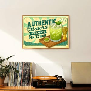 Matcha Art Print kitchen food art print coffee bar art Iced Matha Latte Lover Cute Matcha Wall Art Cafe Poster Trendy Kitchen Decor