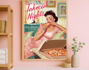 Retro housewife Art Kitchen Vintage Print Retro Pizza Poster