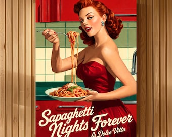 Retro Pasta Art Print: 50s Kitchen, Italian Food Poster