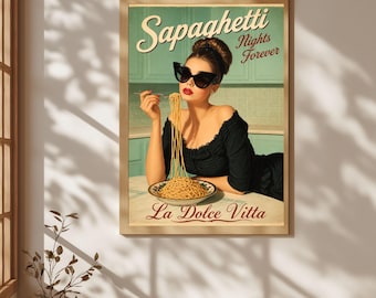 Retro Pasta Art Print: 50s Kitchen, Italian Food Poster