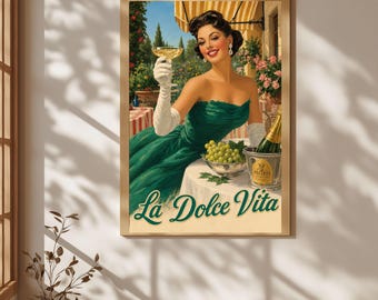 Arte mural de La Dolce Vita, arte mural italiano, póster vintage de Italia, lámina de verano italiana, decoración mediterránea, arte retro de viajes.