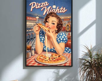 Italian Food Poster Retro Pizza Art Print 50s Kitchen