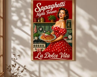 Lámina decorativa de espaguetis, lámina de cocina italiana, póster de comida vintage, decoración de cocina retro, lámina de pasta La Dolce Vita