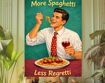 Retro Pasta Art Print: 50s Kitchen, Italian Food Poster