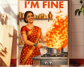 Impressão divertida de cozinha indiana – Pôster de arte retrô desi (Download digital)