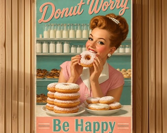 Retro Donut Print, 50s Kitchen Cafe Wall Art