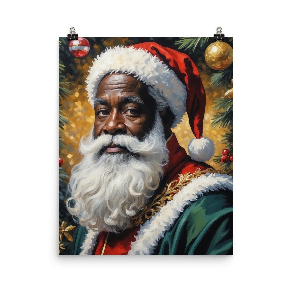 Black Santa Portrait Christmas Wall Art Christmas Santa Christmas Decor ...